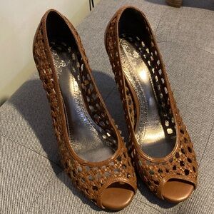 Brooks Brothers Brown Cutout Peep-Toe Heels